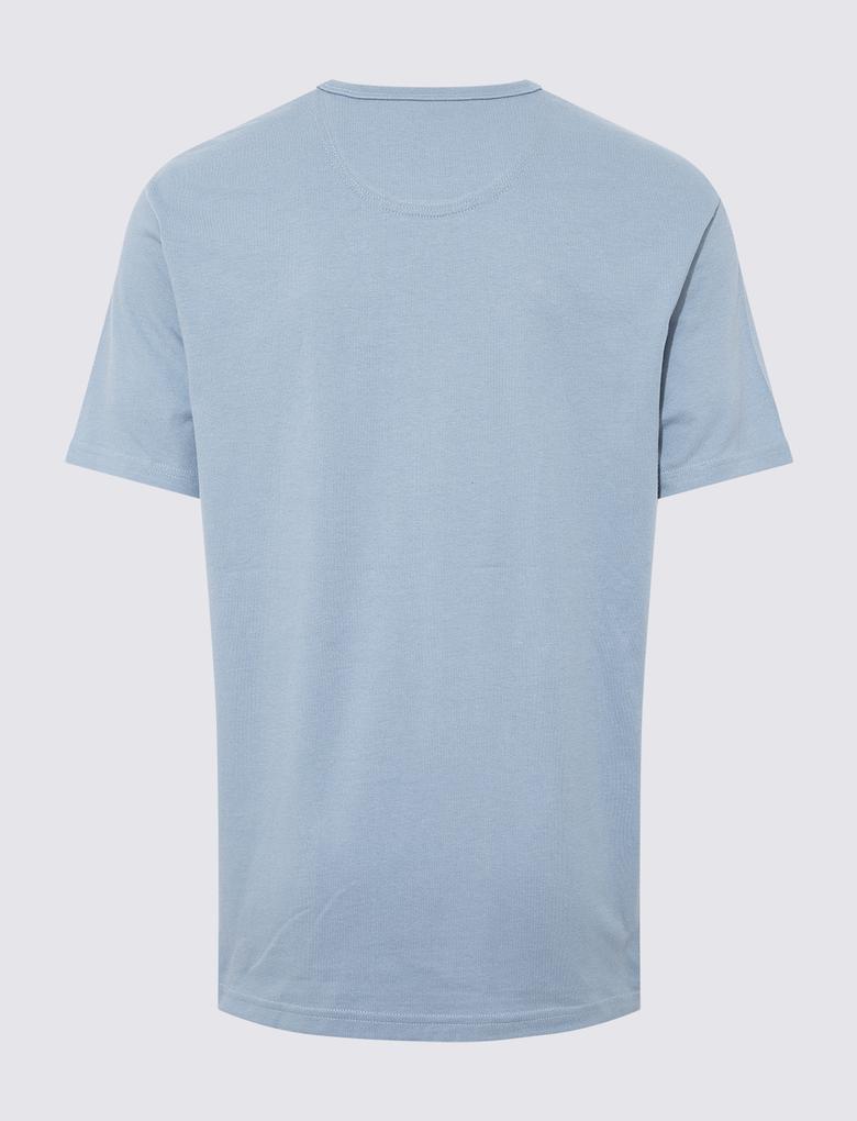 Erkek Mavi Slogan Desenli Kısa Kollu T-Shirt