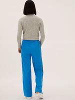 Kadın Mavi Fermuar Detaylı Wide Leg Pantolon