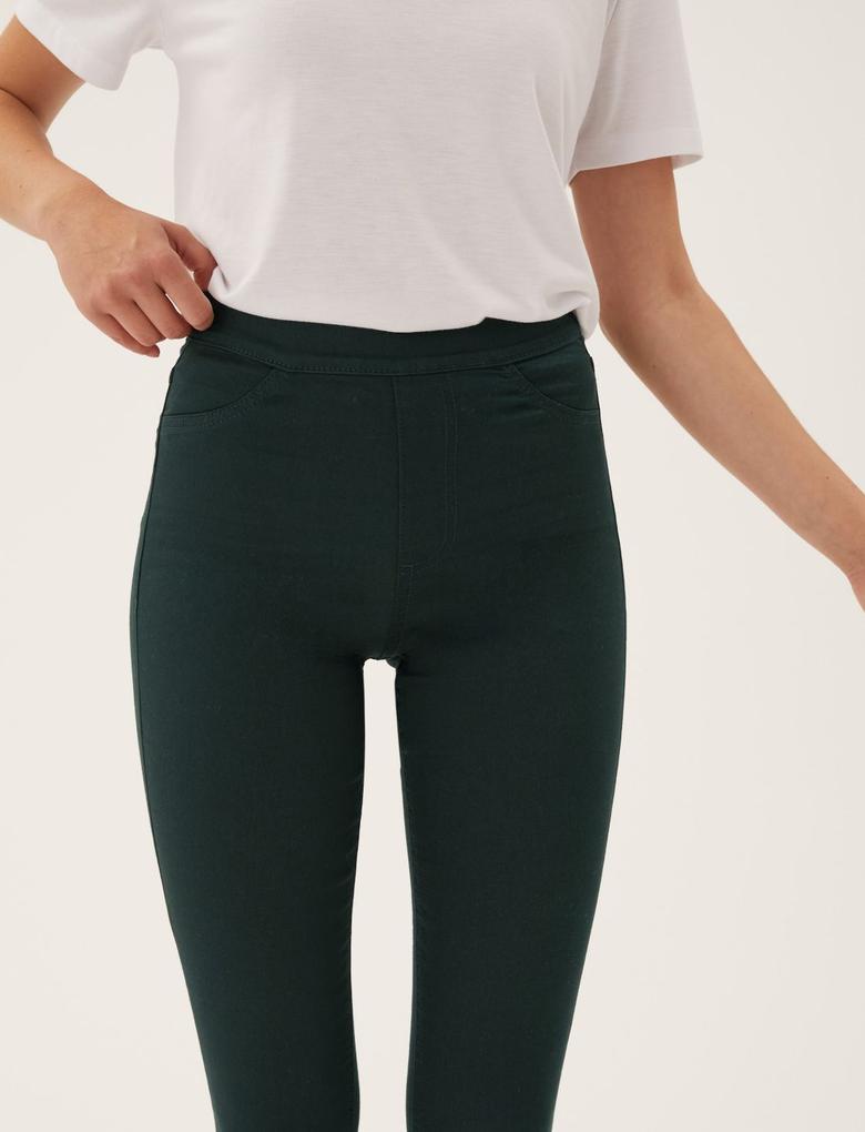 Kadın Yeşil Yüksek Bel Jegging Jean Pantolon