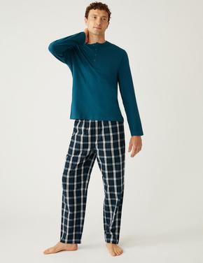 Mavi Saf Pamuklu Uzun Kollu Pijama Takımı Marks And Spencer