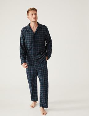 Yeşil Saf Pamuklu Uzun Kollu Pijama Takımı Marks And Spencer