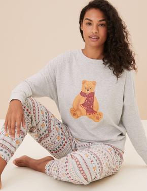 Gri Yılbaşı Temalı Uzun Kollu Pijama Takımı Marks And Spencer