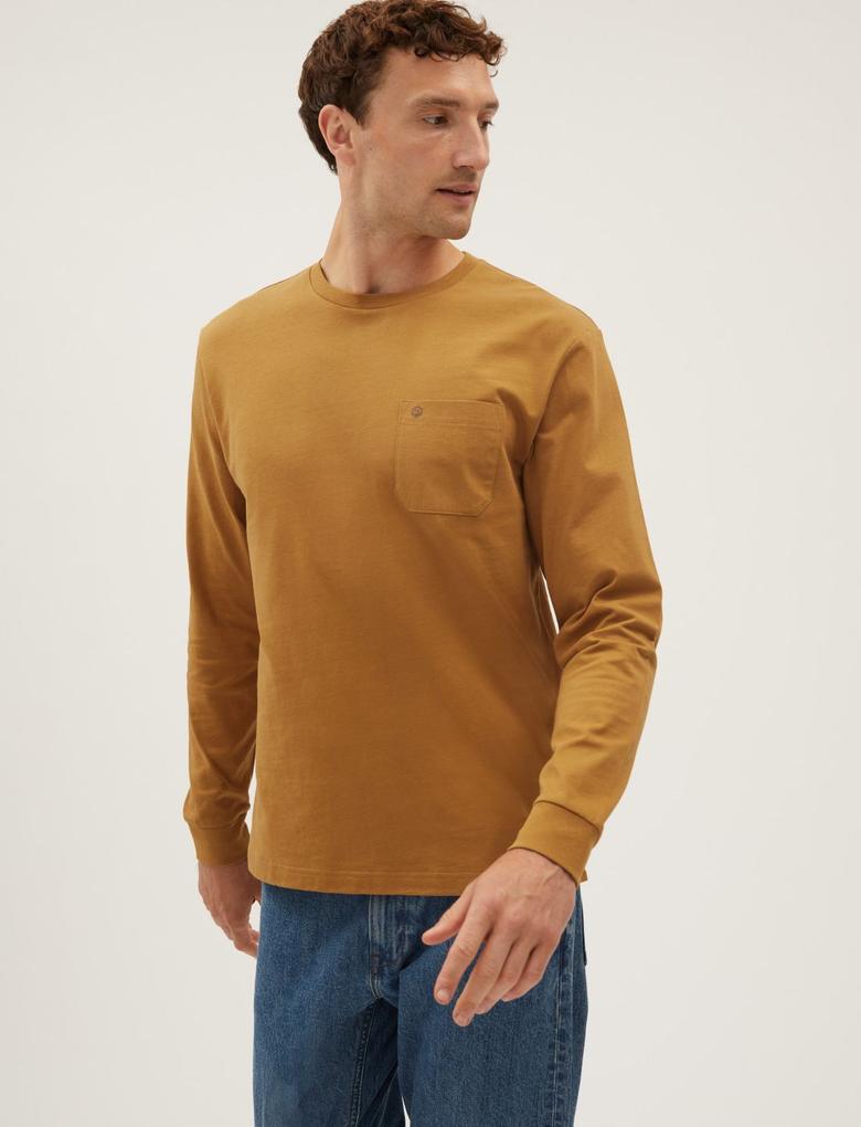 Sarı Saf Pamuklu Uzun Kollu T-Shirt