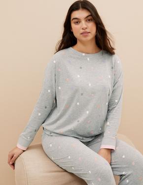 Gri Çiçek Desenli Uzun Kollu Pijama Takımı Marks And Spencer
