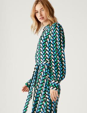 Multi Renk Uzun Kollu Midi Gömlek Elbise